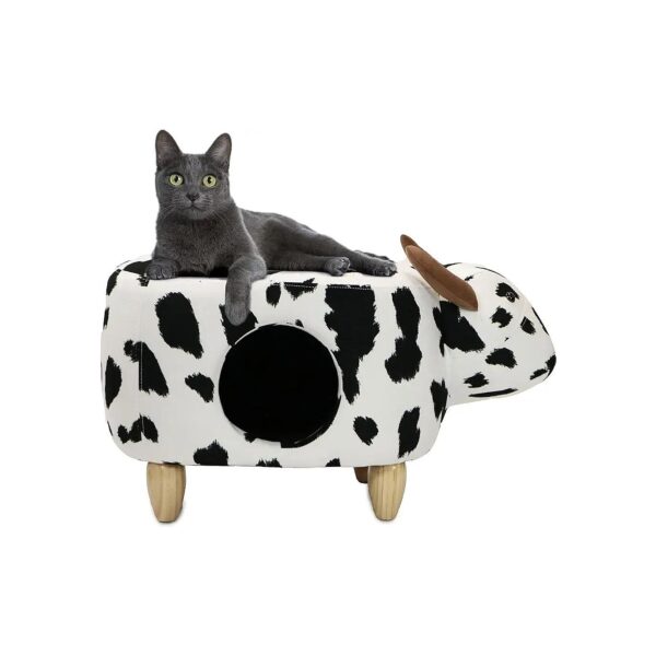 16-Inch Seat Height Black White Cow Animal Shape Pet Ottoman