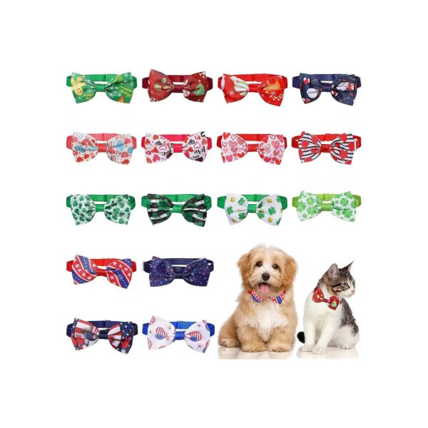 16 Pieces Pet Bowties for Dogs and Cats Christmas Holiday Grooming Accessories