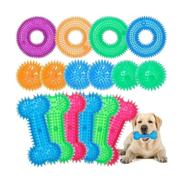 16 Pieces Squeaky Dog Teething Toys Set for Puppy Training and Play