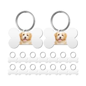 16 Pieces Sublimation Blank Dog Tags Bone Shaped with Key Ring for Engraving