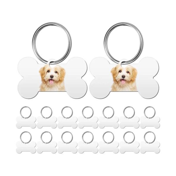 16 Pieces Sublimation Blank Dog Tags Bone Shaped with Key Ring for Engraving