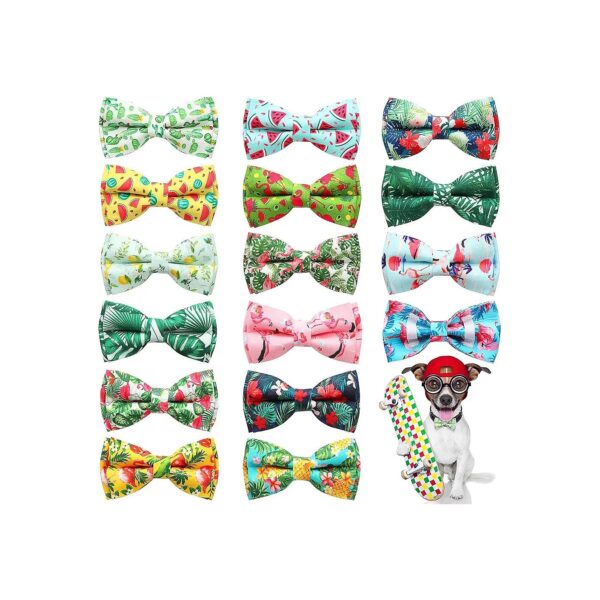 16 Pieces Summer Dog Bowties with Rubber Bands for Dogs Cute Pet Accessories