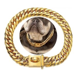 16MM 18K Gold Cuban Link Dog Collar with Secure Snap Buckle for Small Pitbull