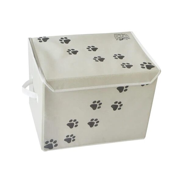 16x12 inch Tan Pet Toy Storage Bin with Collapsible Canvas and Lid for Dogs and Cats