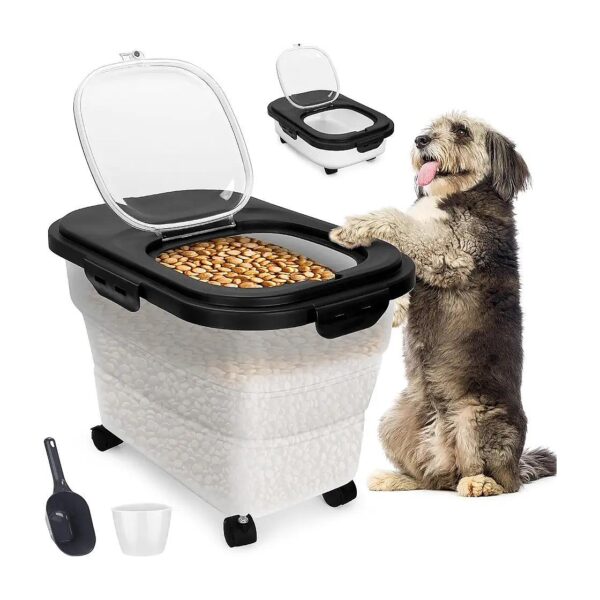 17-20lb Dog Food Storage Container with Rolling Wheels and Airtight Lid