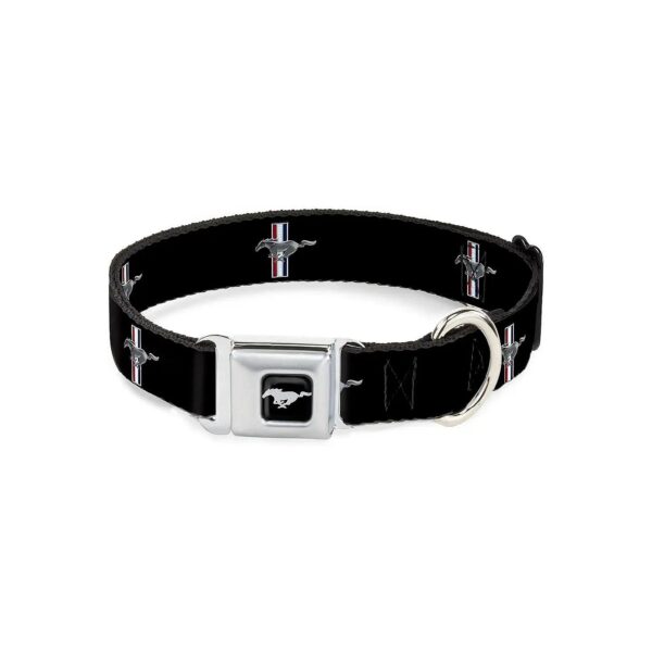 17 Inch Wide Ford Mustang Repeat Logo Dog Collar with Buckle Down Closure and Polyester