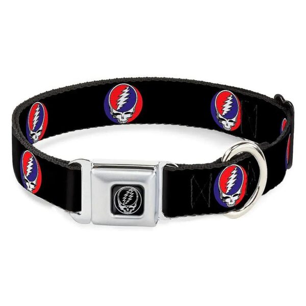 18-32 Inch Neck Size Dog Collar with Steal Your Face Repeat Black and Color Pattern