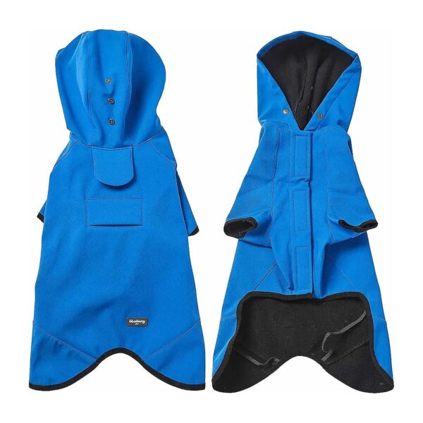 18-Inch Blue Waterproof Dog Softshell Raincoat with Leash and Harness Hole