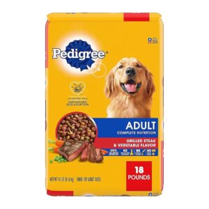 18 Pound Dry Dog Food Bag with Grilled Steak and Vegetable Flavor Adult Kibble