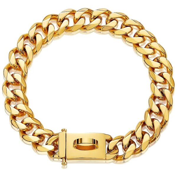 18K Gold Cuban Link Chain Collar for Small to Large Dogs with Heavy Duty Buckle