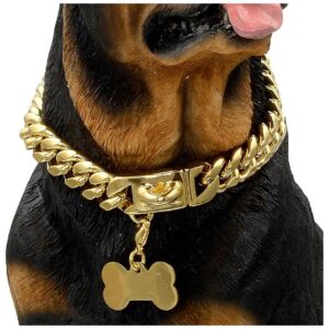 18K Gold Dog Collar with Cuban Link Chain for Walking and Chewing Proof