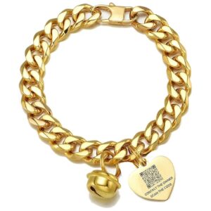 18K Gold Heart Tag Adjustable Cat Dog Choker Collar Stainless Steel Cuban Link Chain Wide