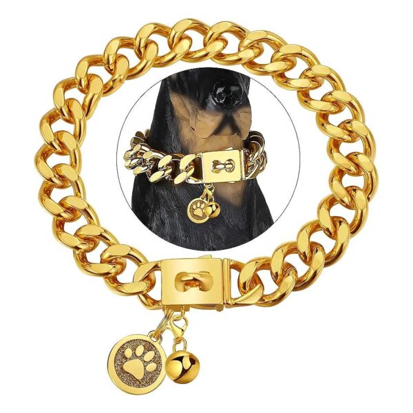 18K Gold Plated Dog Chain Collar with Secure Snap Buckle for Comfort and Elegance