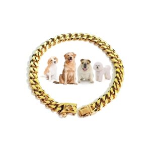 18K Gold Plated Dog Chain Collar with Stainless Steel and Safety Buckle