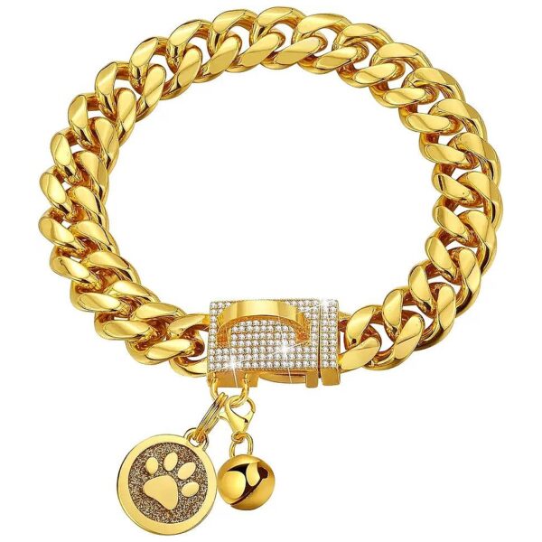 18K Gold Plated Dog Collar with Bling CZ Diamonds Buckle for Small Medium Large Dogs