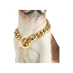 18K Gold Plated Dog Collar with Cuban Link Chain for Small, Medium, and Large Dogs