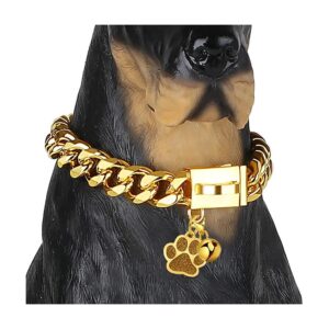 18K Gold Plated Stainless Steel Dog Collar with Cubic Link Chain and Snap Buckle