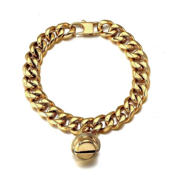 18K Gold Tone Adjustable Stainless Steel Cat Kitten Collar with Cuban Link Chain and Bell