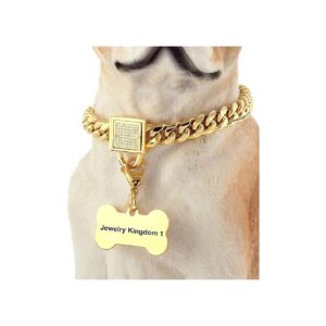 18K Metal Gold Dog Chain Collar with Secure Buckle and Dog Tag for Walking Training