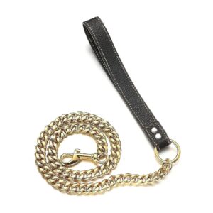 18k Gold Plated Cuban Link Chain Dog Leash with 3FT to 5FT Length and Adjustable Width