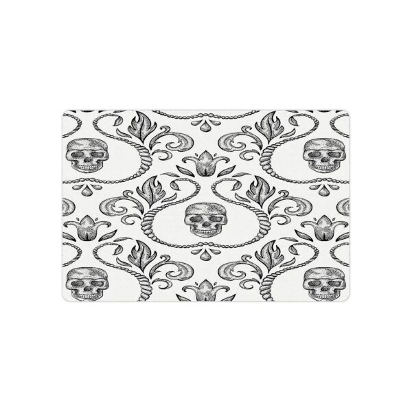 18x12 inches Pet Mat with Skull Florals, Gothic Style, Non-Slip, White and Black