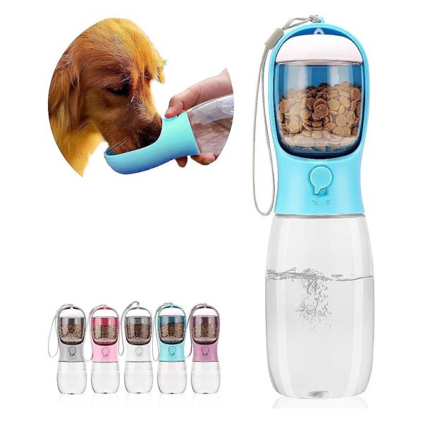 19 oz Pet Water Bottle with Integrated Food Container for Convenient Pet Travel