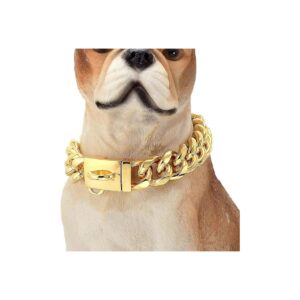 19mm Gold Chain Dog Collar with Secure Buckle for Medium to Large Dogs