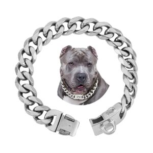 19mm Silver Cuban Link Dog Collar with Secure Buckle for Large Pitbulls