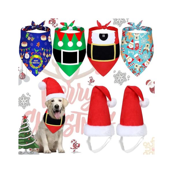 2 Adjustable Christmas Pet Hat and 4 Piece Bandana Scarf Dog Santa Hat and Bandana Set