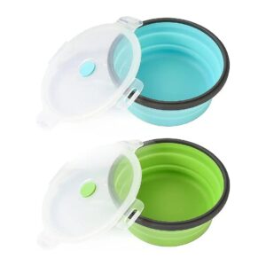 2 Pack Collapsible Silicone Dog Food Bowls with Lids for Travel and Camping