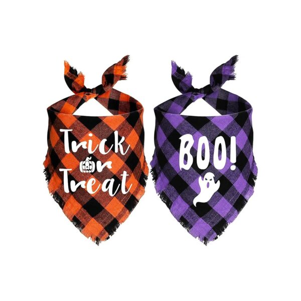 2 Pack Halloween Plaid Dog Bandanas Trick or Treat Boo Halloween Costume Decorations