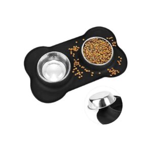 2-Pack Medium Size Stainless Steel Dog Cat Bowls with Silicone Base and Non-Slip Mat