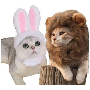 2-Pack Pet Cosplay Lion Mane Costume for Cats and Small Dogs with Plush Bunny Ears