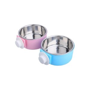 2-Pack Pet Food Water Bowl Feeder for Crates and Cages with Stainless Steel Construction