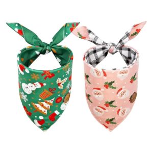 2 Pack Small Christmas Dog Bandanas Reversible Adjustable Triangle Scarves for Puppies