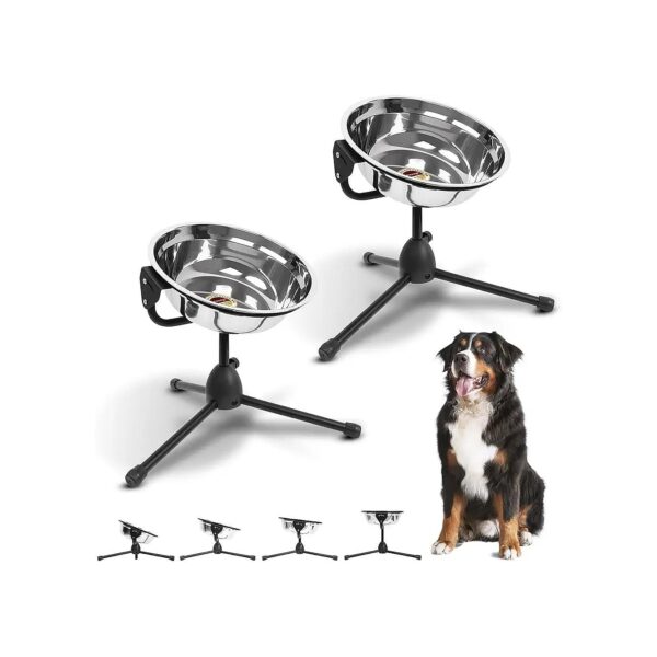 2-Pack Stainless Steel Dog Food and Water Bowls with Height Adjustment