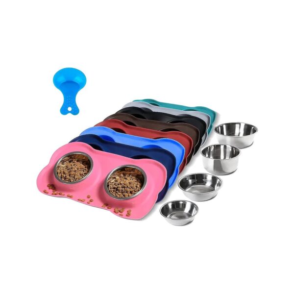 2-Pack Stainless Steel Dog and Cat Bowls with No-Spill Silicone Mat for Messy Feeders