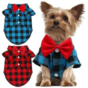 2 Packs Plaid Dog Shirt and Bow Tie for Small Dogs