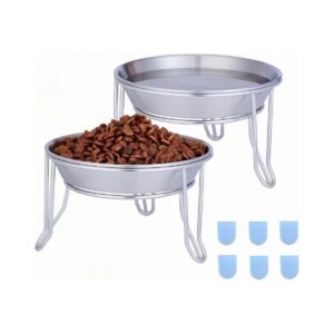 2 Pcs Sussex Stainless Steel Elevated Cat Bowls with Wide Dish