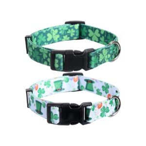 2-Piece Set St Patrick's Day Dog Collars Nylon Medium Adjustable Four Leaf Clover