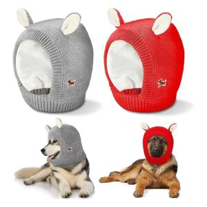 2 Pieces Dog Ear Muffs Knitted for Pets Red and Gray for Noise Reduction