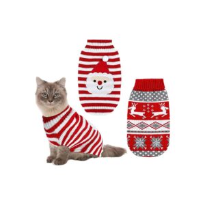 2 Pieces Pet Sweater Set in Santa Pattern for Small Dogs and Cats