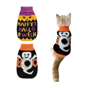 2 Pieces, XS Size, Black Cat and Pumpkin Knitwear for Small Cats and Dogs