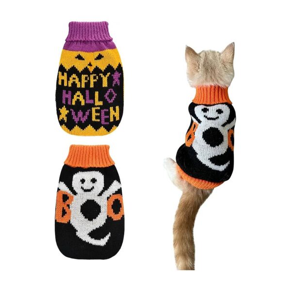 2 Pieces, XS Size, Black Cat and Pumpkin Knitwear for Small Cats and Dogs