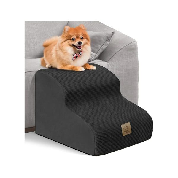 2-Tier Dog Stairs for Sofa Black Foam Frame Pet Stairs for Small Dogs Cats