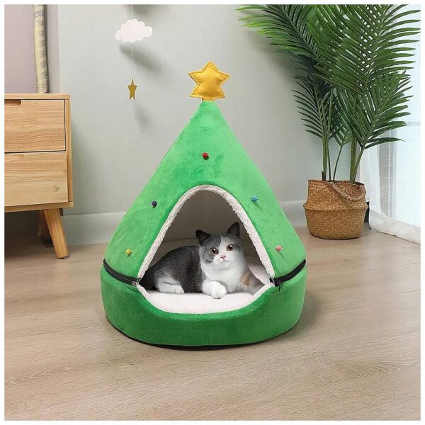 2 in 1 Christmas Tree Pet Bed with Removable Top for Cats and Puppies