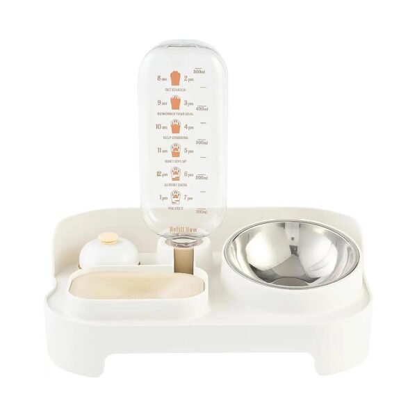 2 in 1 Food and Water Dispenser with Automatic Feeder and Training Bell for Dogs and Cats