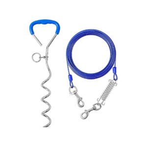 20 Foot Dog Run Cable Leash with Anti-Rust Spiral Stake for Small to Large Breeds