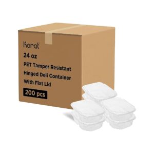 200 Count 24oz PET Tamper Resistant Hinged Lid Deli Containers for Food Storage