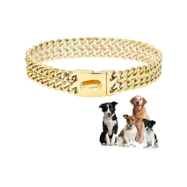 20MM Gold Dog Chain Collar with Strong Locking Buckle for Medium to Large Dogs